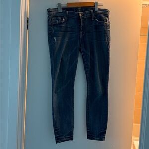 7 For All Mankind Blue Skinny Jeans with Distressed Details sz 30